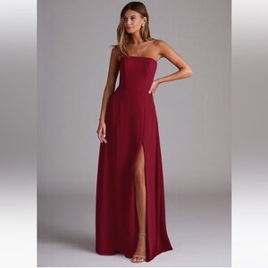 Azazie Burgundy Wren Dress with Slit